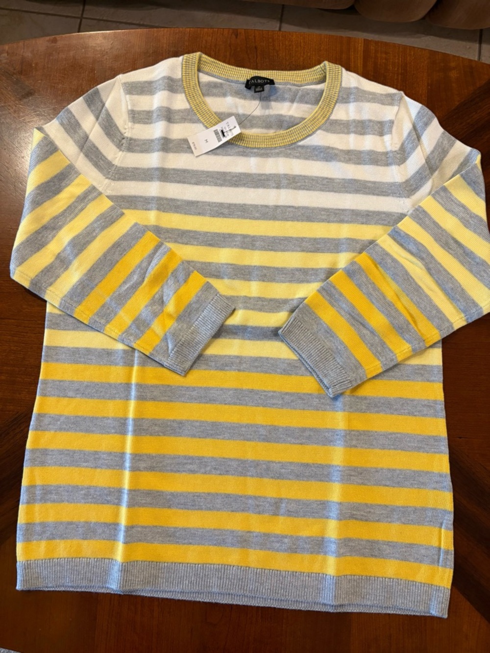 Talbots Women’s Ombré Striped Crewneck Sweater in Yellow, Grey, and White NWT